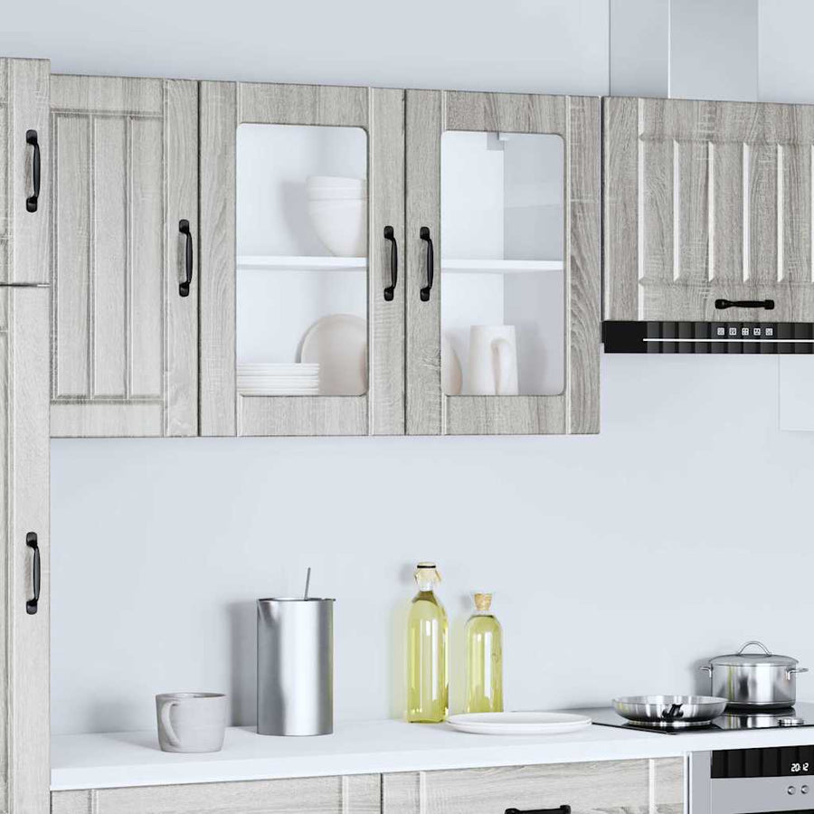 Keukenwandkast met glazen deur bewerkt hout grijs sonoma eiken