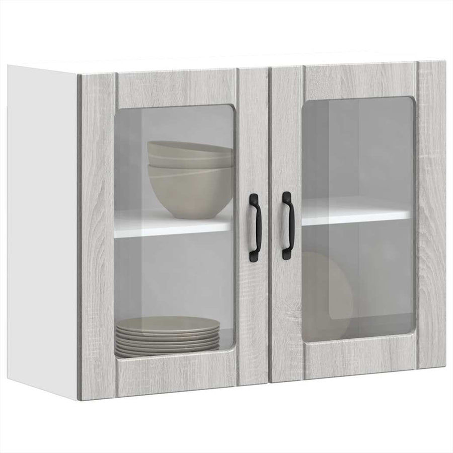 Keukenwandkast met glazen deur bewerkt hout grijs sonoma eiken
