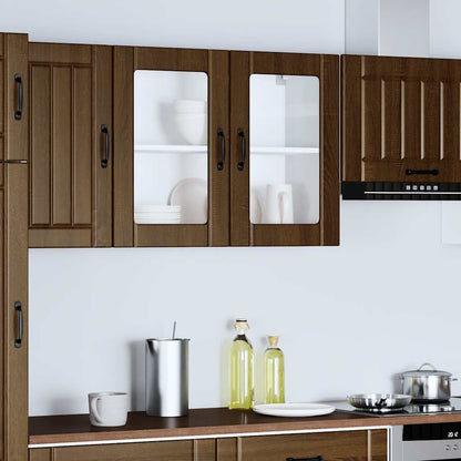 Keukenwandkast met glazen deur bewerkt hout bruin eikenkleur
