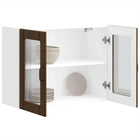 Kitchen wall cabinet with glass door carved wood brown oak color