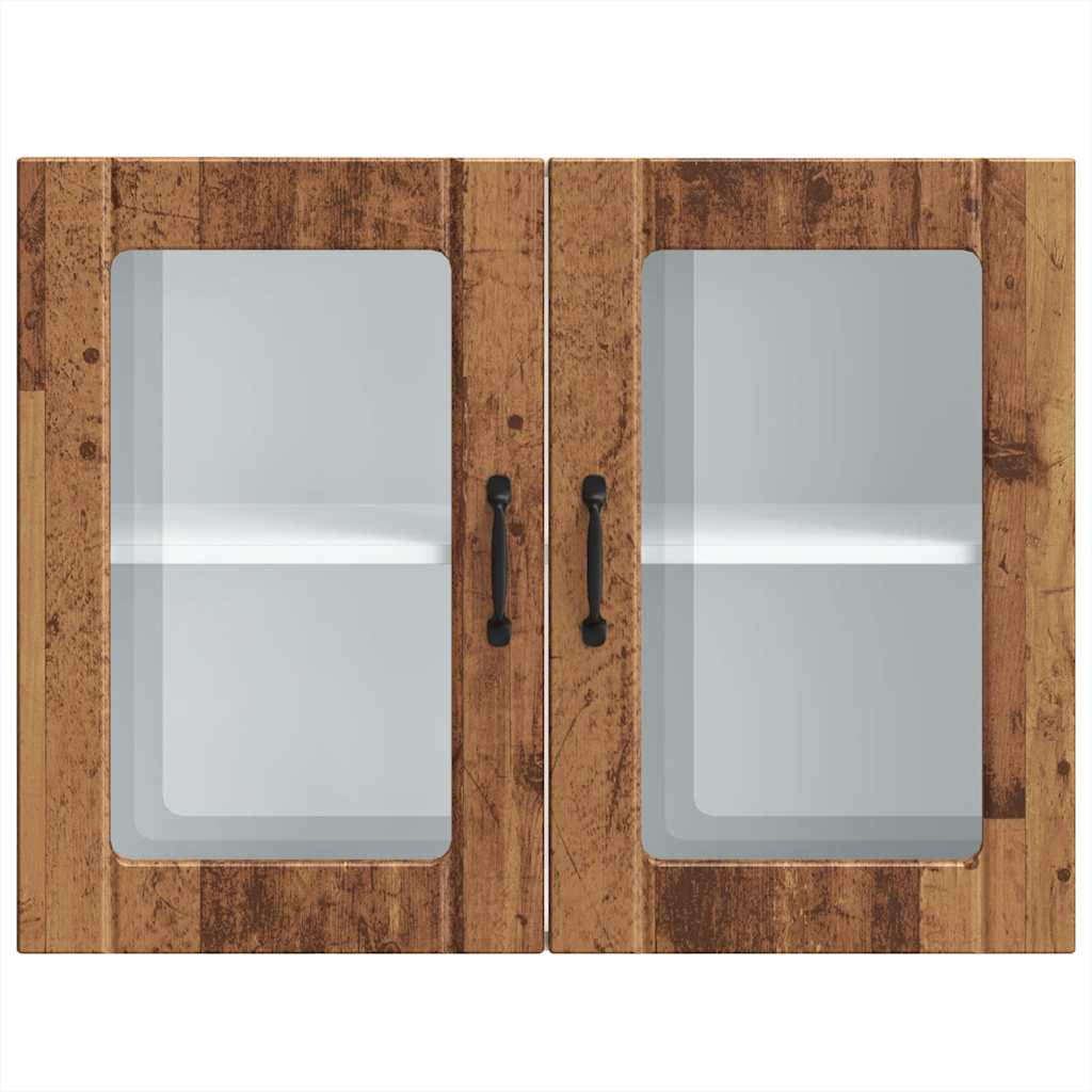 Keukenwandkast met glazen deur bewerkt hout oud houtkleurig