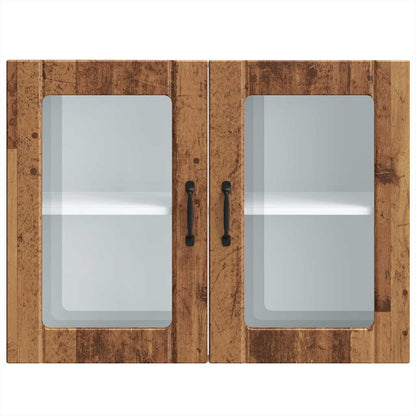 Keukenwandkast met glazen deur bewerkt hout oud houtkleurig