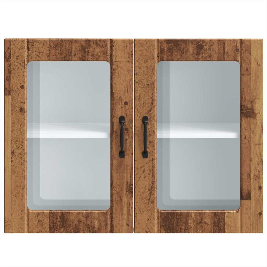 Keukenwandkast met glazen deur bewerkt hout oud houtkleurig
