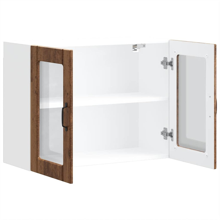 Keukenwandkast met glazen deur bewerkt hout oud houtkleurig