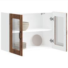 Keukenwandkast met glazen deur bewerkt hout oud houtkleurig