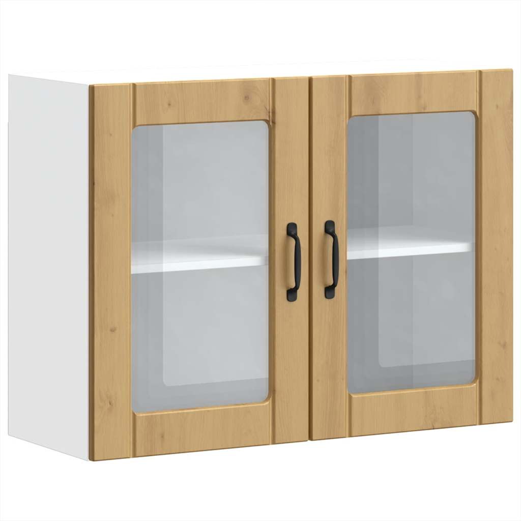 Keukenwandkast met glazen deur bewerkt hout artisanaal eiken