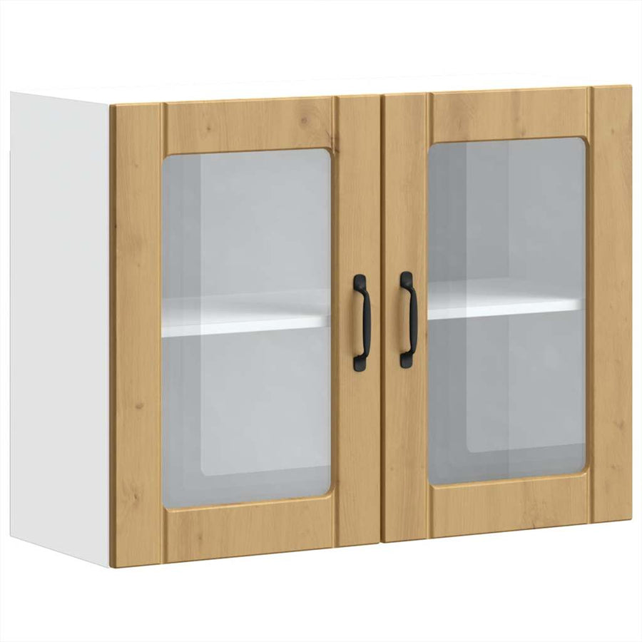 Keukenwandkast met glazen deur bewerkt hout artisanaal eiken