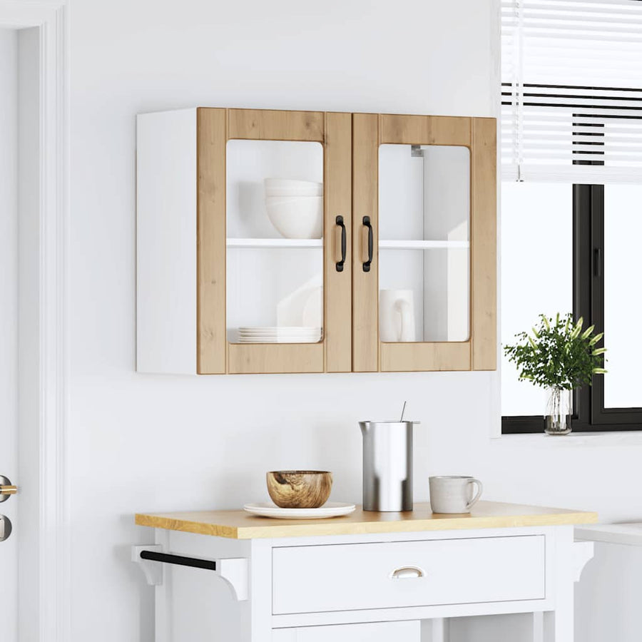 Keukenwandkast met glazen deur bewerkt hout artisanaal eiken