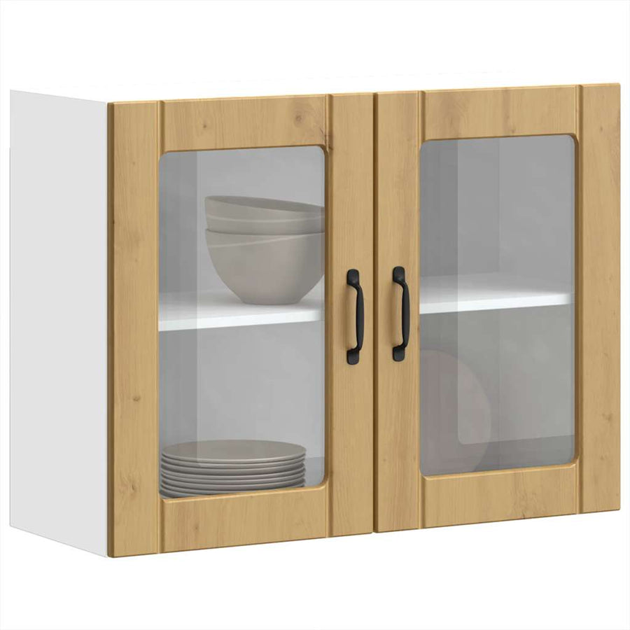Keukenwandkast met glazen deur bewerkt hout artisanaal eiken