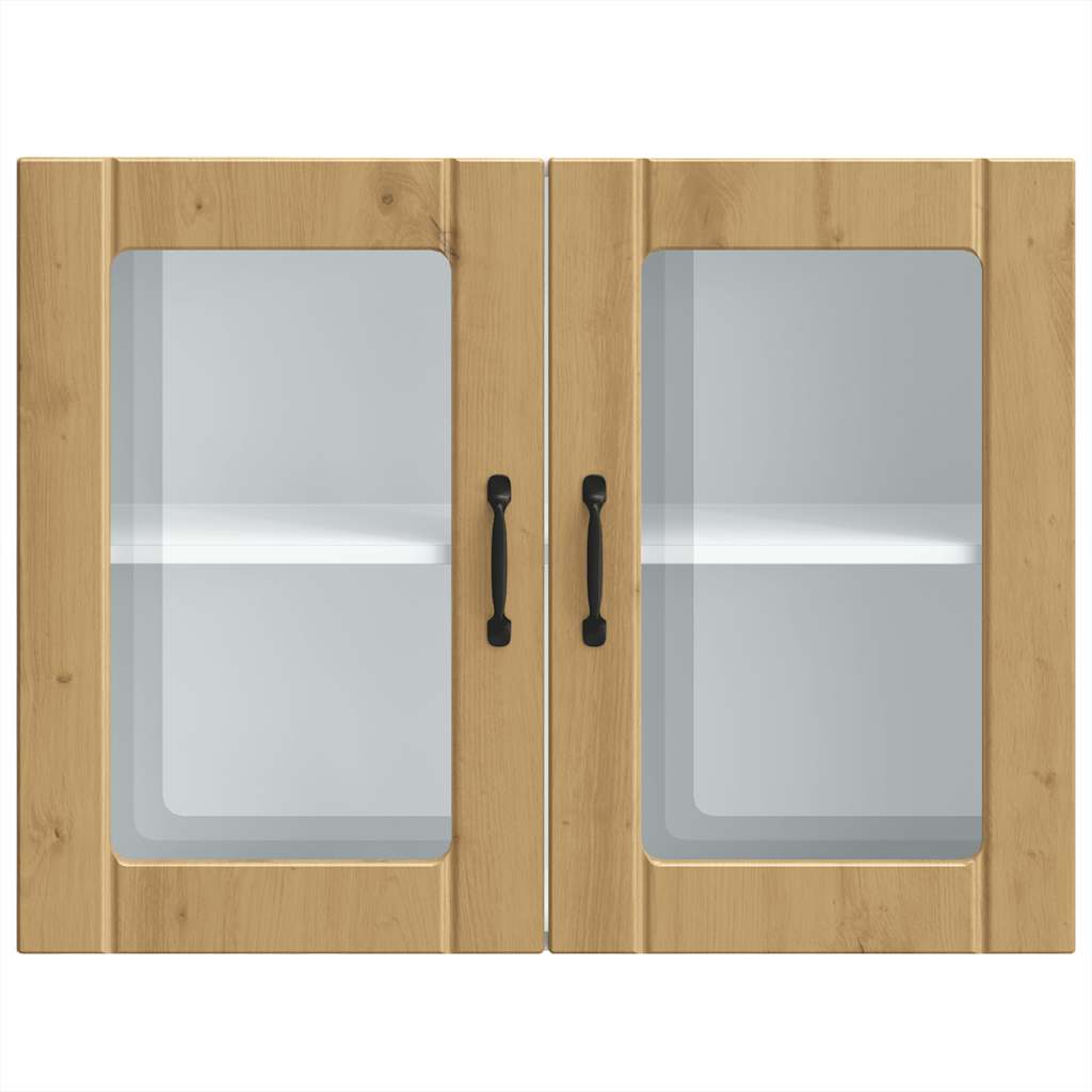 Keukenwandkast met glazen deur bewerkt hout artisanaal eiken