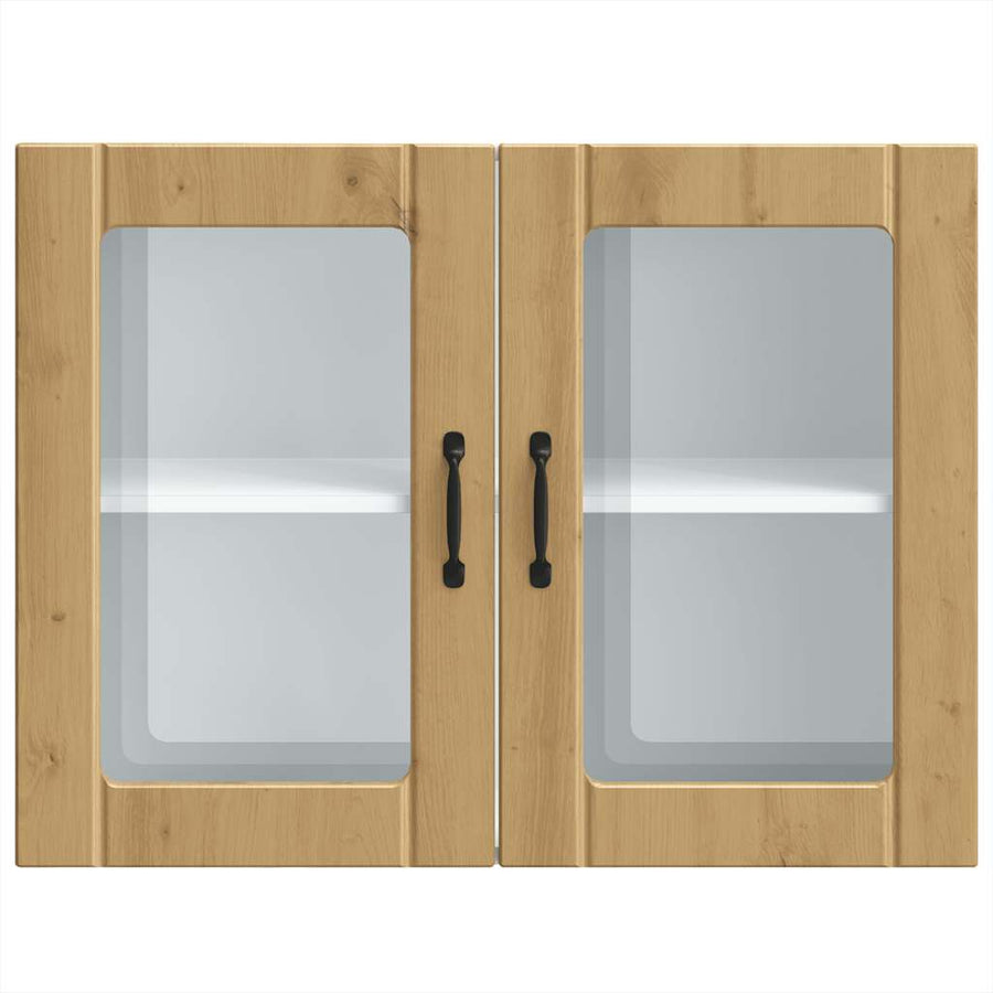 Keukenwandkast met glazen deur bewerkt hout artisanaal eiken