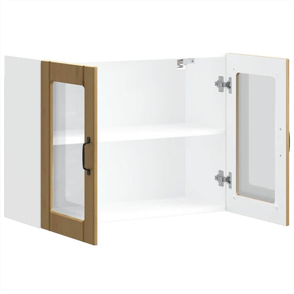 Keukenwandkast met glazen deur bewerkt hout artisanaal eiken