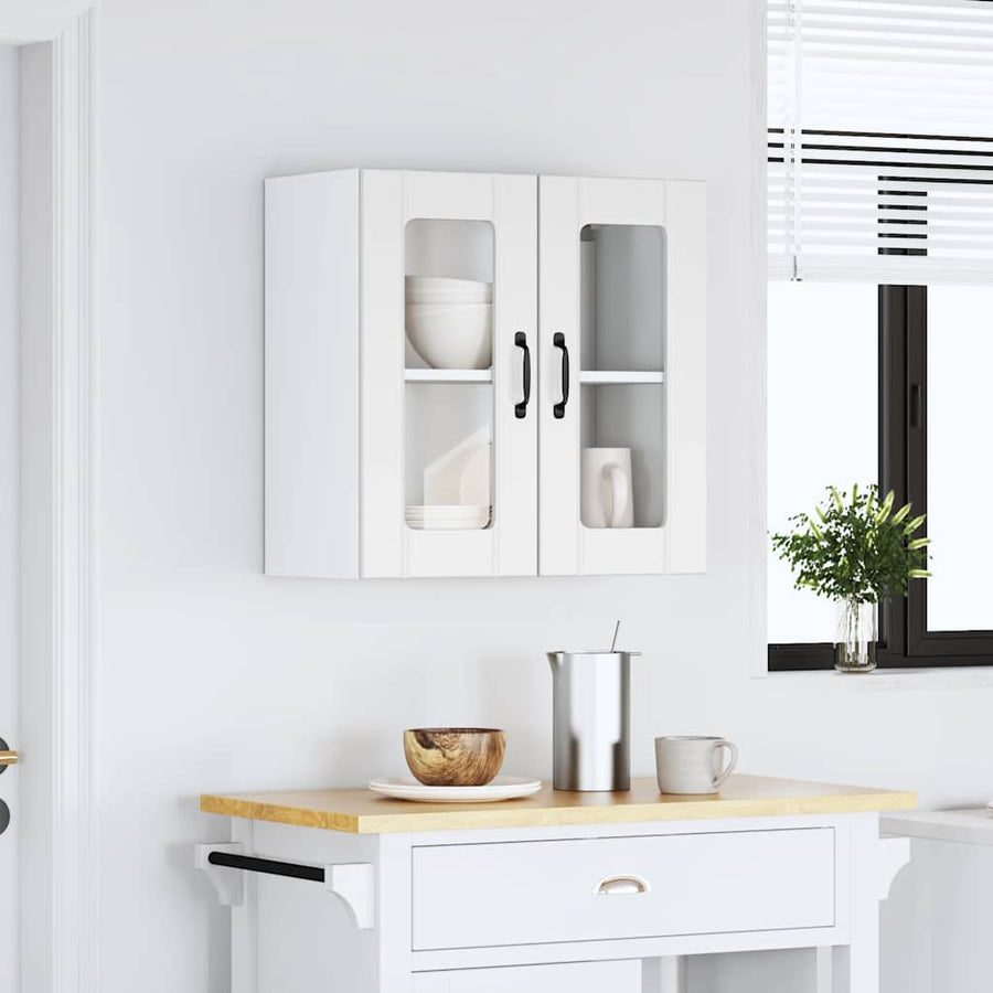 Keukenwandkast met glazen deur Lucca bewerkt hout wit