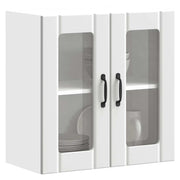 Lucca wall cabinet with glass door, distressed white wood