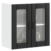 Kitchen wall cabinet with glass door Lucca distressed wood black