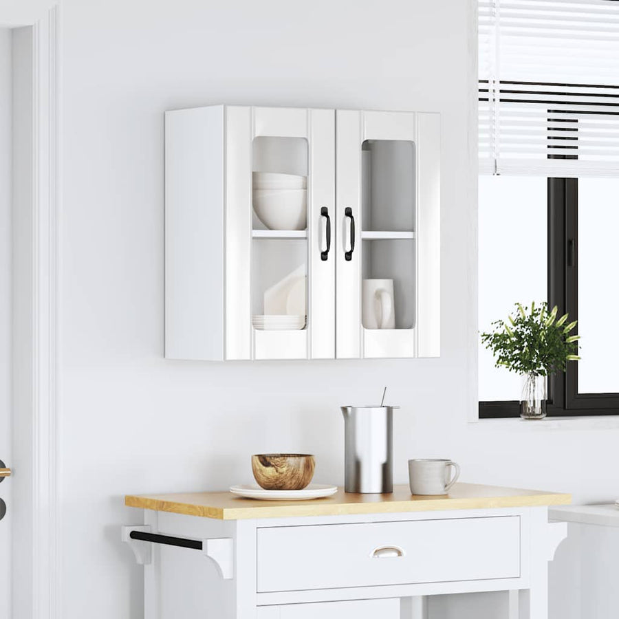 Keukenwandkast met glazen deur Lucca bewerkt hout hoogglanswit