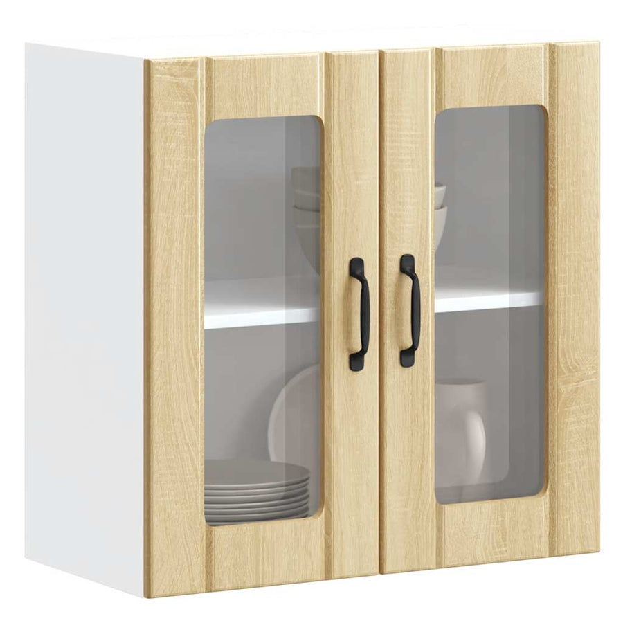 Keukenwandkast met glazen deur bewerkt hout sonoma eikenkleur