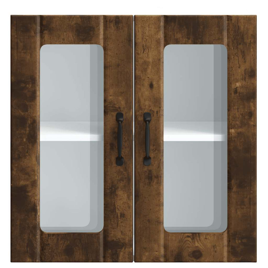 Keukenwandkast met glazen deur bewerkt hout gerookt eikenkleur