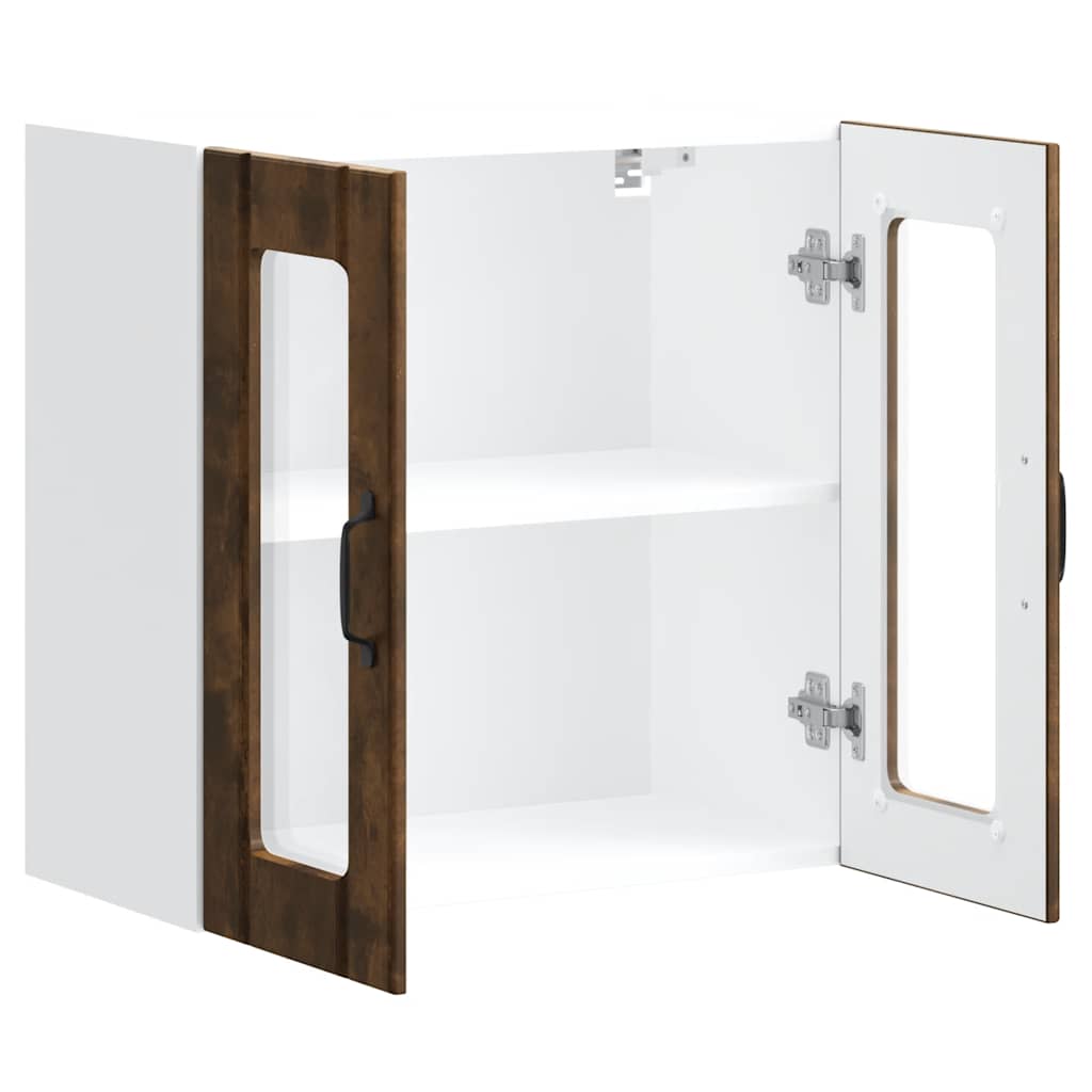 Keukenwandkast met glazen deur bewerkt hout gerookt eikenkleur