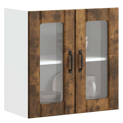 Keukenwandkast met glazen deur bewerkt hout gerookt eikenkleur