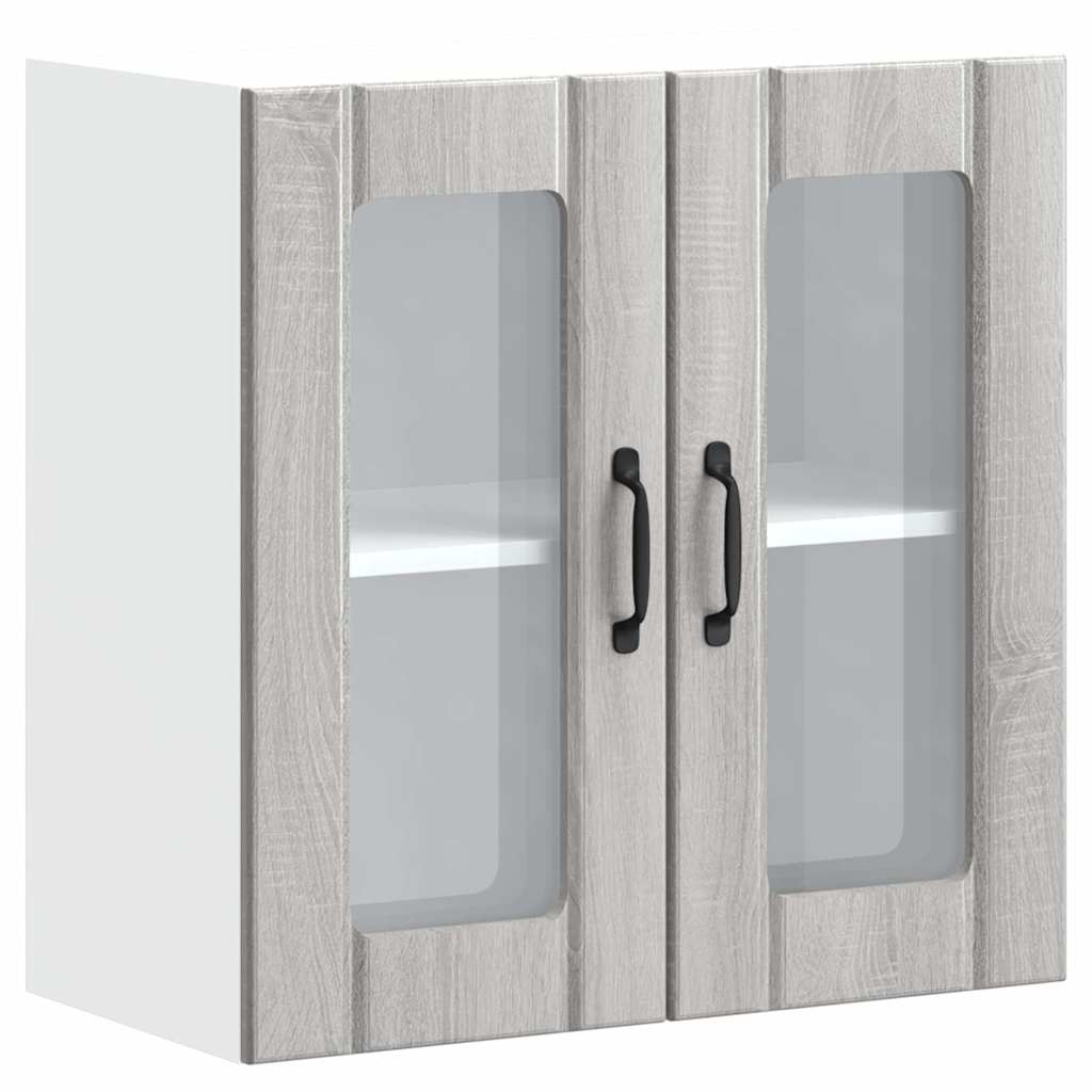 Keukenwandkast met glazen deur bewerkt hout grijs sonoma eiken