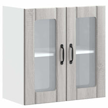 Keukenwandkast met glazen deur bewerkt hout grijs sonoma eiken