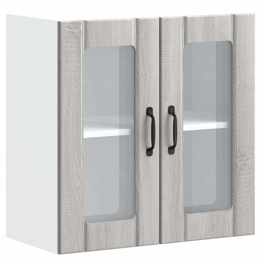 Keukenwandkast met glazen deur bewerkt hout grijs sonoma eiken