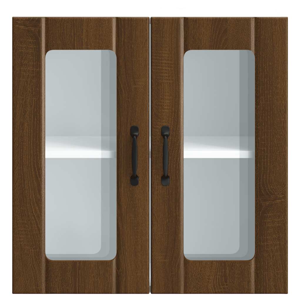 Keukenwandkast met glazen deur bewerkt hout bruin eikenkleur