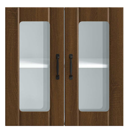 Keukenwandkast met glazen deur bewerkt hout bruin eikenkleur