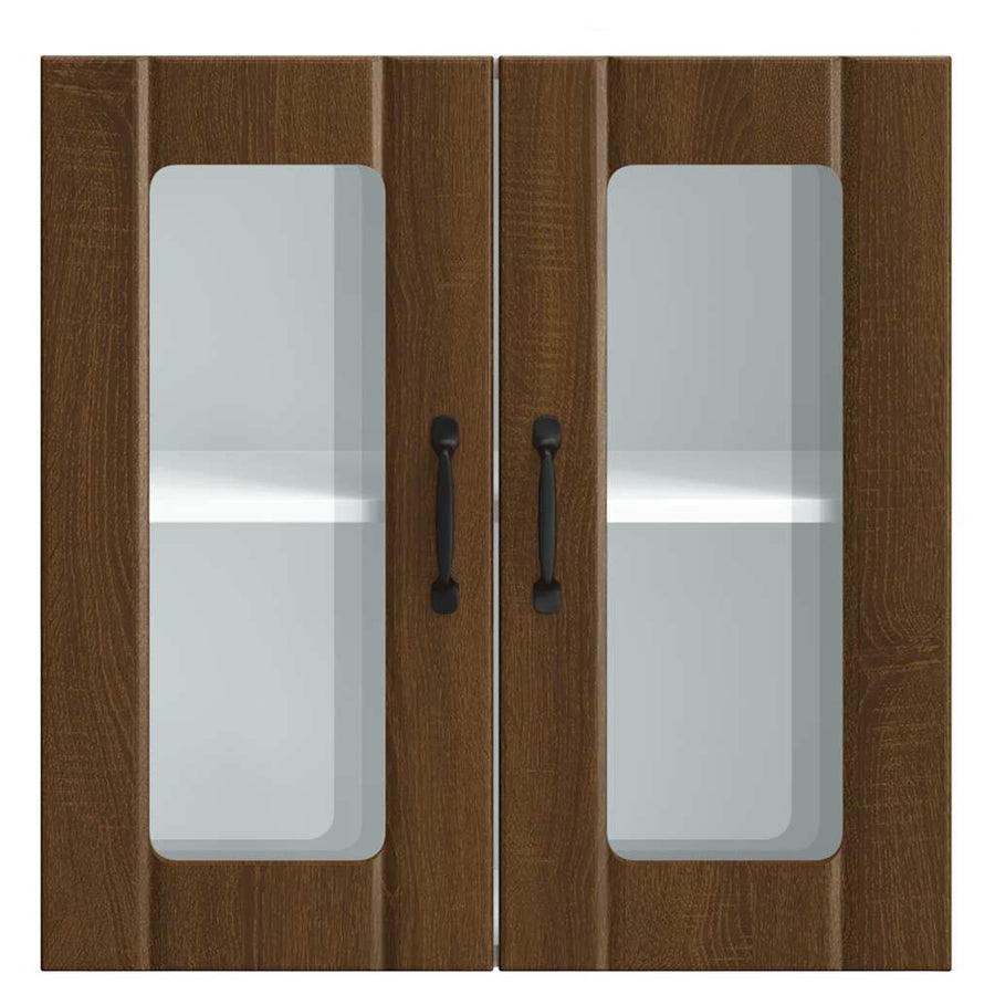 Keukenwandkast met glazen deur bewerkt hout bruin eikenkleur