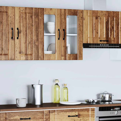 Keukenwandkast met glazen deur bewerkt hout oud houtkleurig