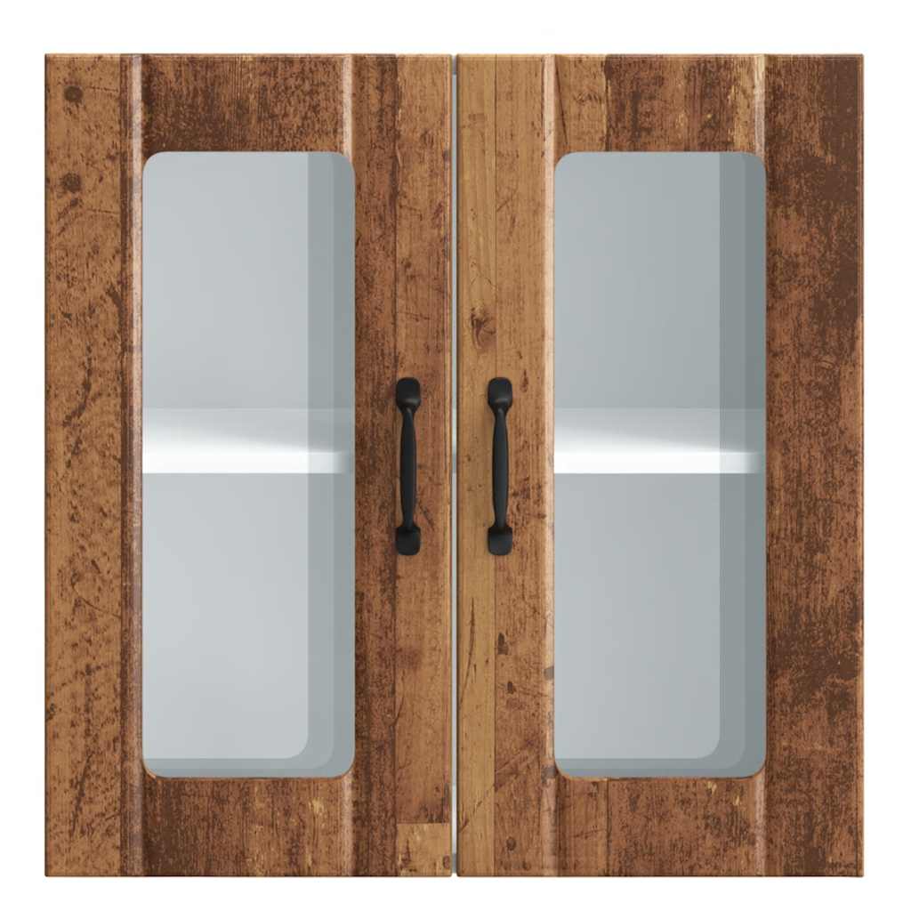 Keukenwandkast met glazen deur bewerkt hout oud houtkleurig