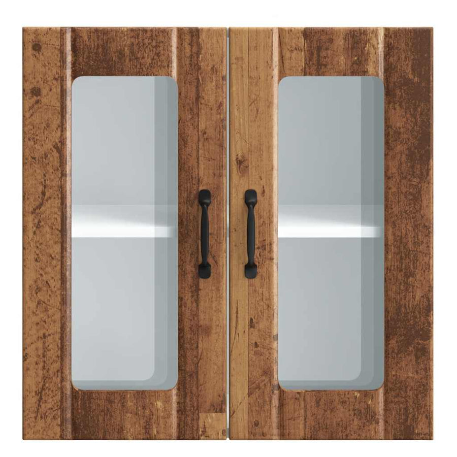 Keukenwandkast met glazen deur bewerkt hout oud houtkleurig