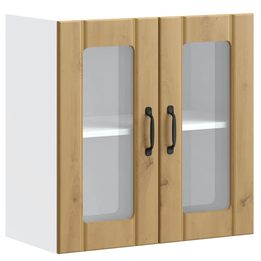 Keukenwandkast met glazen deur bewerkt hout artisanaal eiken