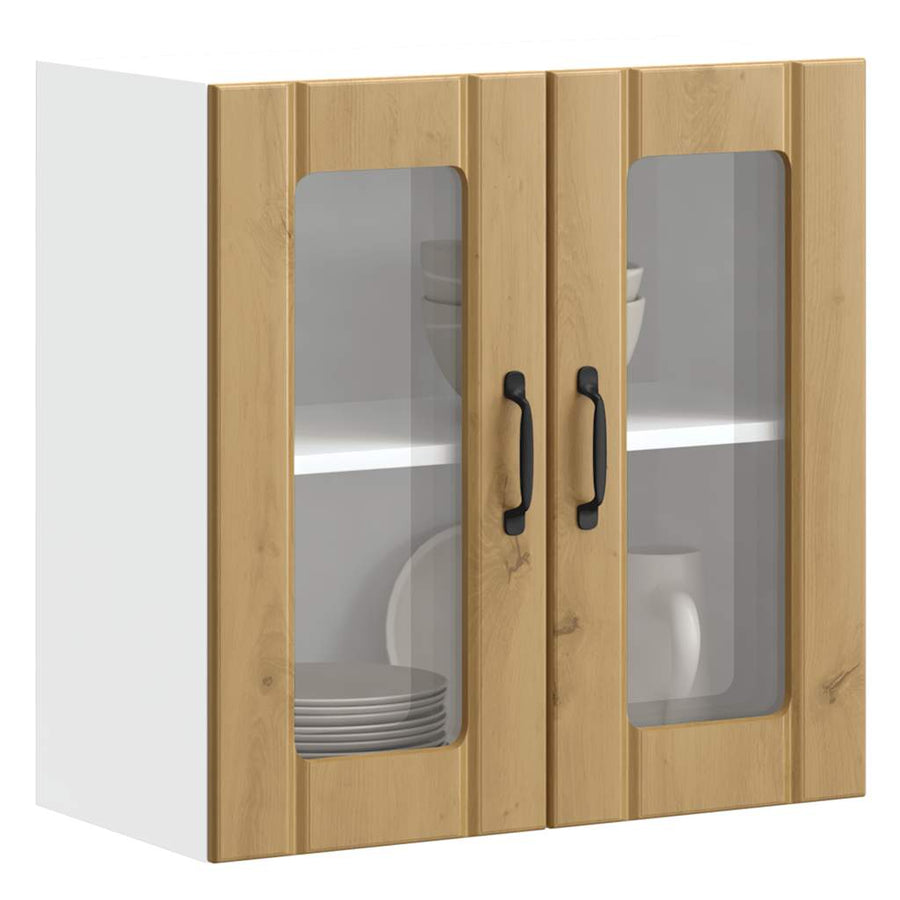 Keukenwandkast met glazen deur bewerkt hout artisanaal eiken