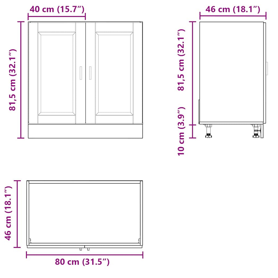 Spoelbakonderkast Porto 80x46x81,5 cm bewerkt hout wit