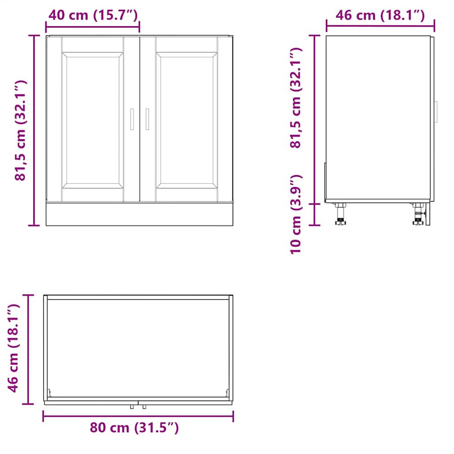 Spoelbakonderkast Porto 80x46x81,5 cm bewerkt hout sonoma eiken