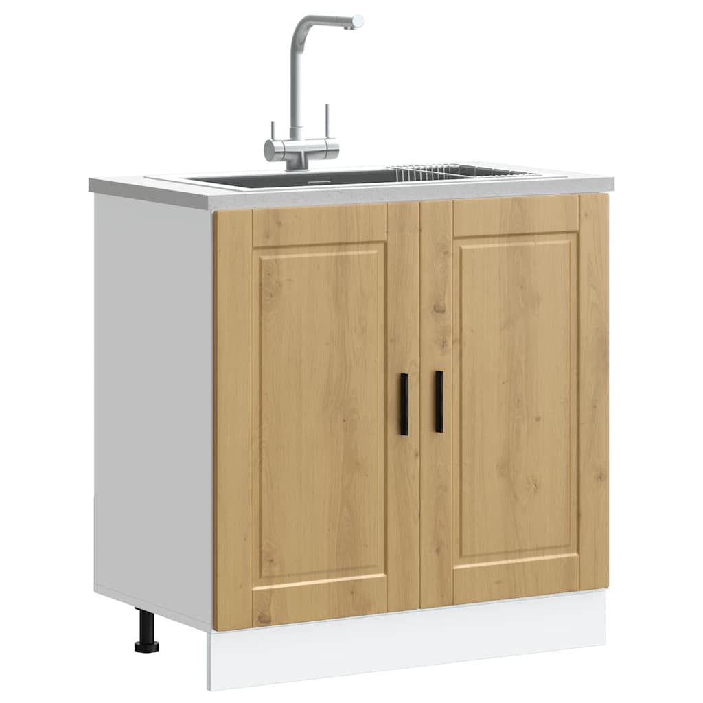 Spoelbakonderkast Porto 80x46x81,5 cm hout artisanaal eiken
