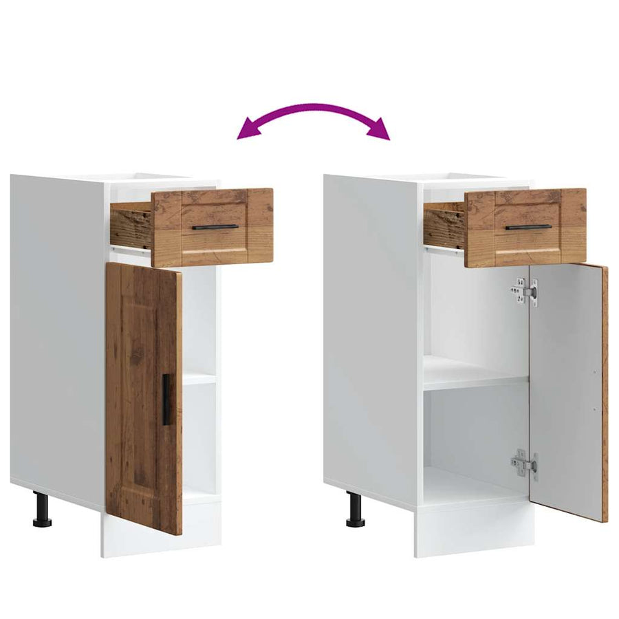 Keuken onderkast "Porto" bewerkt hout oud houtkleurig