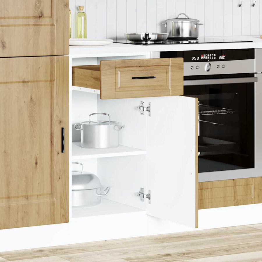 Keuken onderkast "Porto" bewerkt hout artisanaal eikenkleur