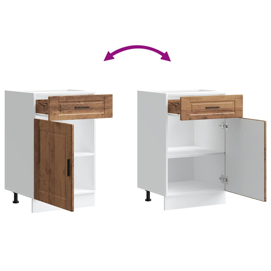 Keuken onderkast "Porto" bewerkt hout oud houtkleurig