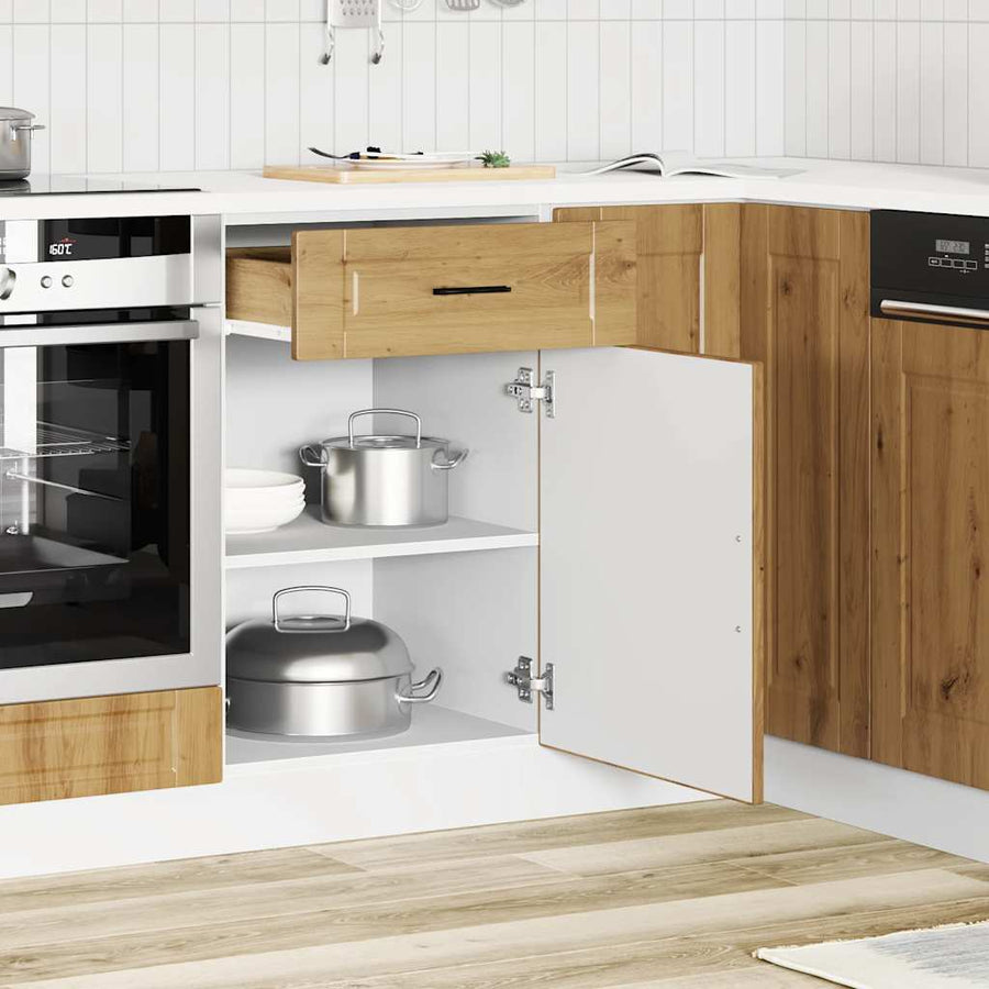 Keuken onderkast "Porto" bewerkt hout artisanaal eikenkleur