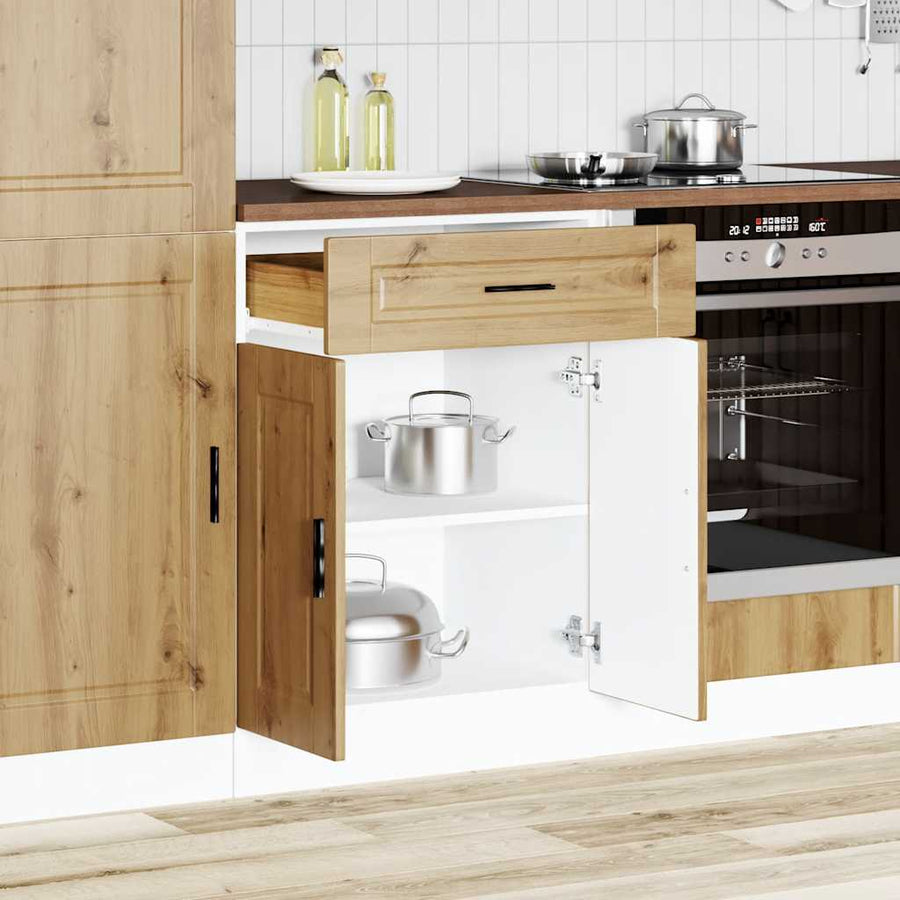 Keuken onderkast "Porto" bewerkt hout artisanaal eikenkleur