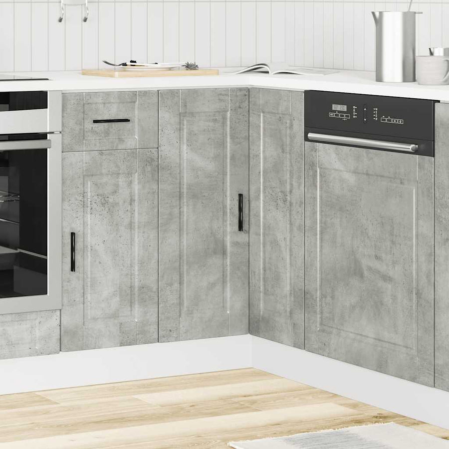 Keuken hoekonderkast "Porto" bewerkt hout betongrijs