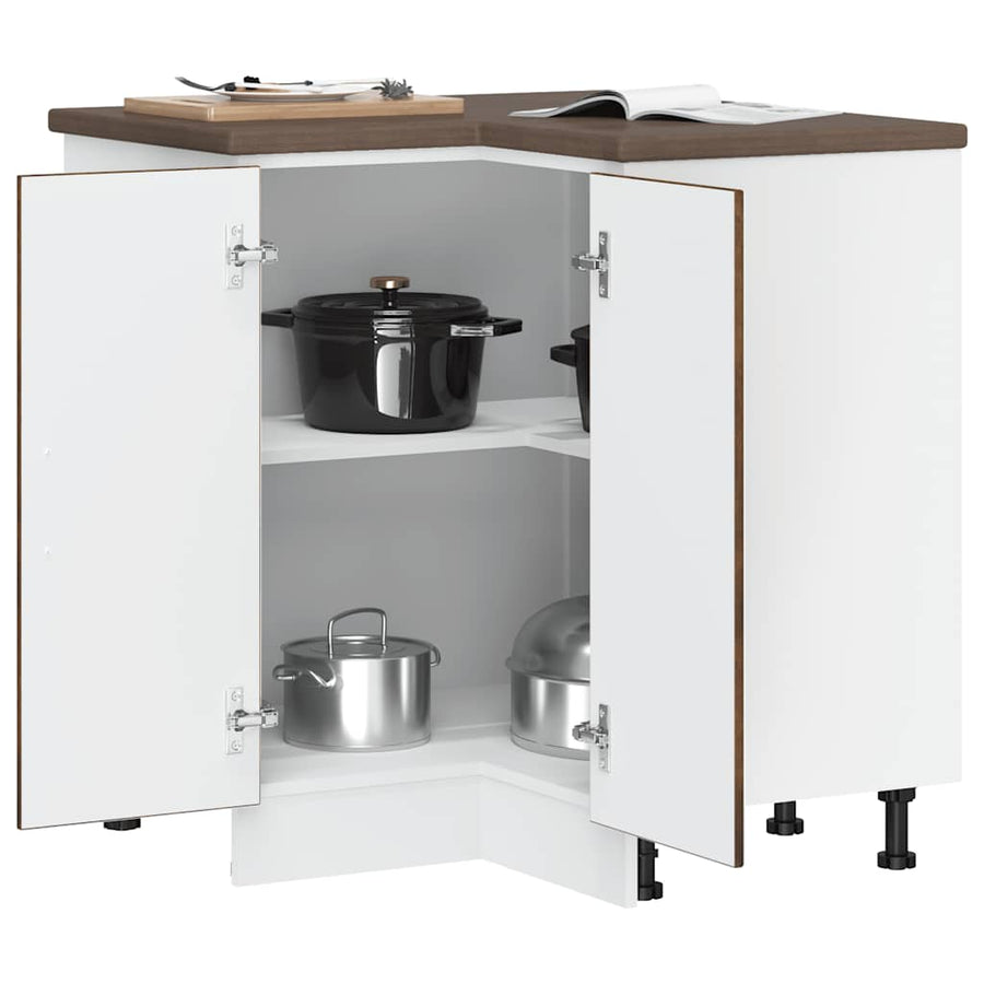 Keuken hoekonderkast "Porto" bewerkt hout gerookt eikenkleurig