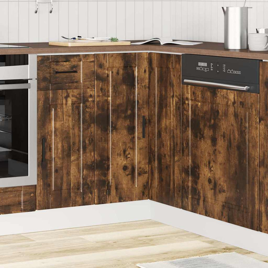 Keuken hoekonderkast "Porto" bewerkt hout gerookt eikenkleurig