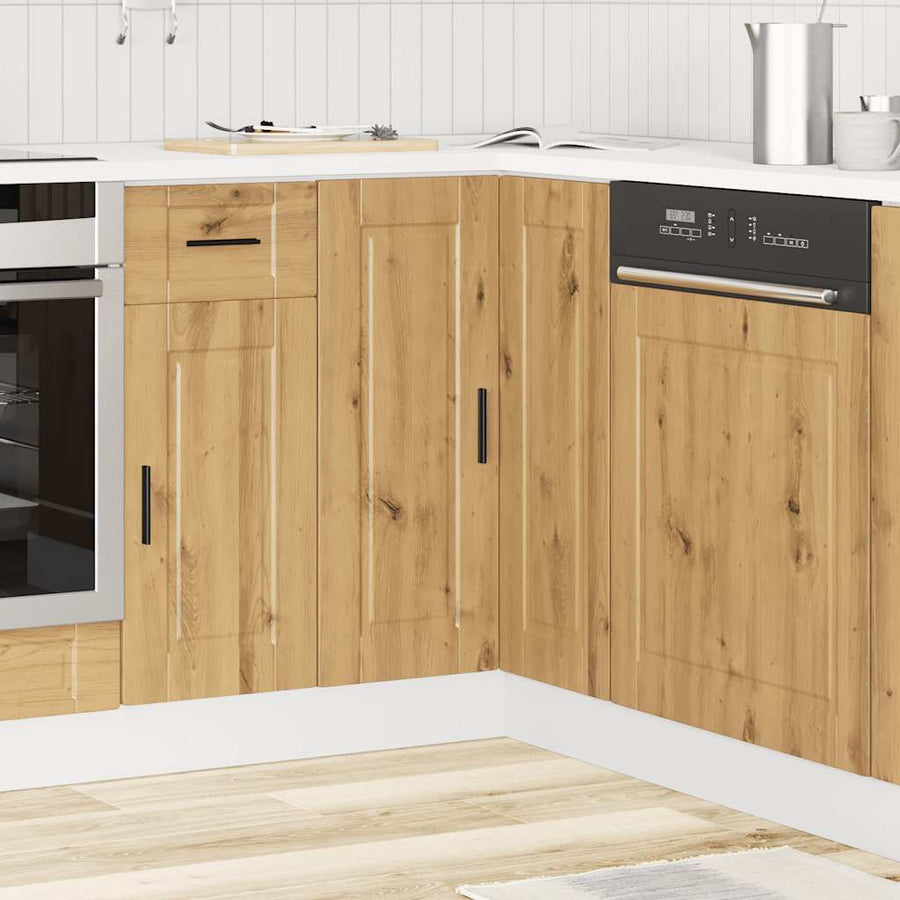 Keuken hoekonderkast "Porto" bewerkt hout artisanaal eikenkleur