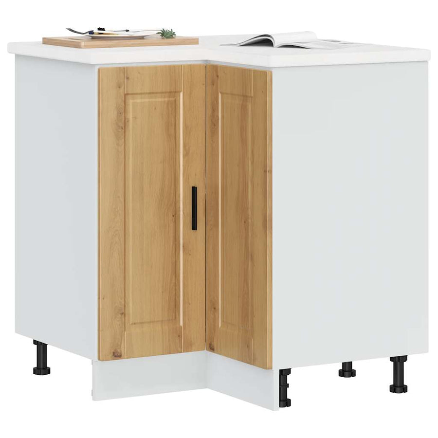 Keuken hoekonderkast "Porto" bewerkt hout artisanaal eikenkleur
