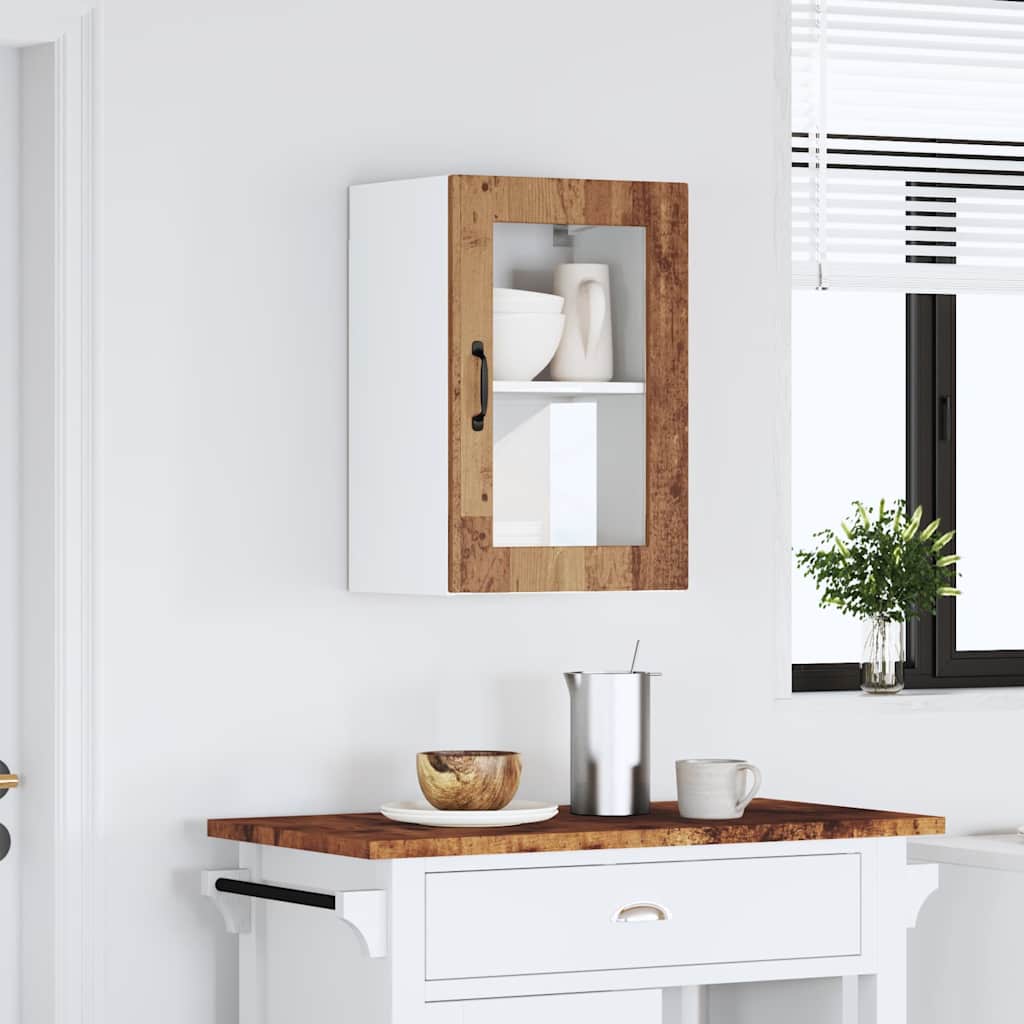 Keukenwandkast met glazen deur Porto oud houtkleurig