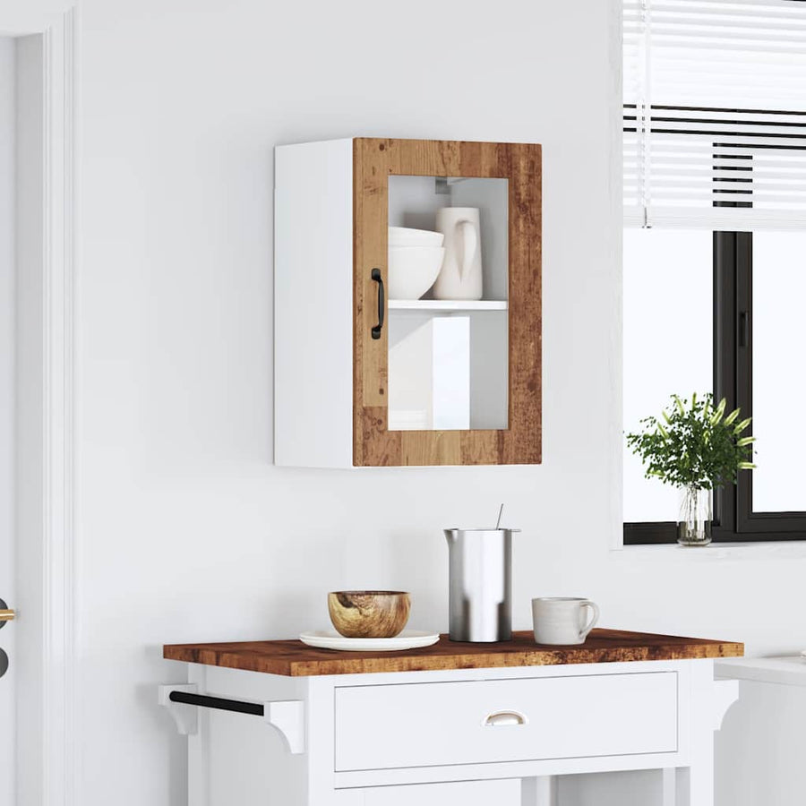 Keukenwandkast met glazen deur Porto oud houtkleurig